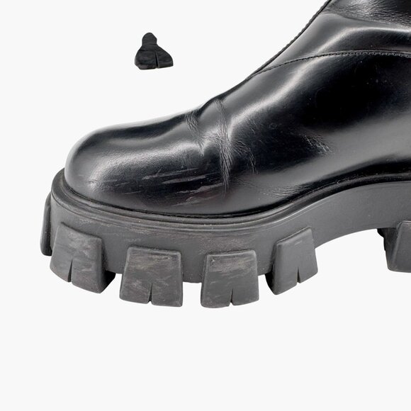 Prada Monolith Chelsea Ankle Boots Size 41 US 11 Black Leather Lug Sole Combat - Picture 10 of 15